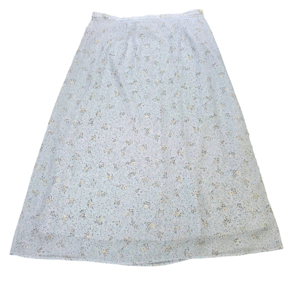 Vintage Laura Scott Floral Skirt Women's Size L Blue Lined A-Line Cottagecore